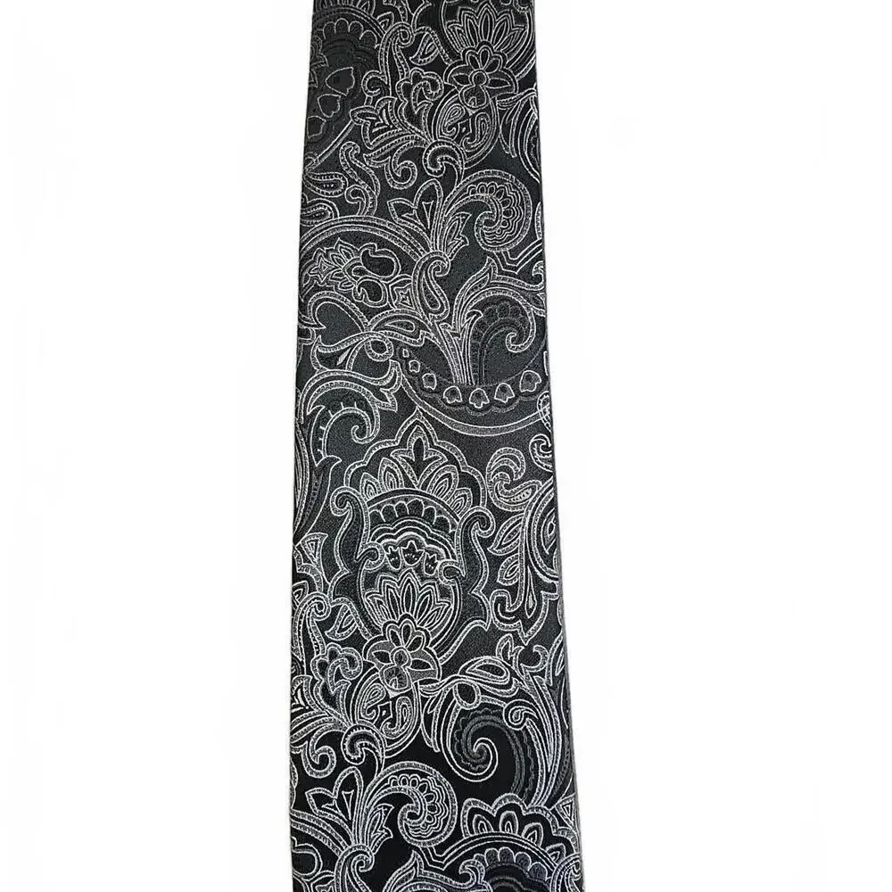 Stafford Men's Black and Silver Paisley Tie